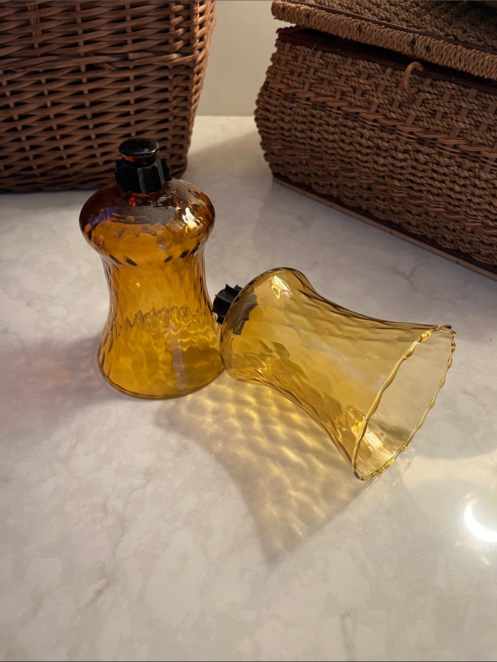VTG  peg votive cups Home Interiors Gold Amber diamond pattern  Glass